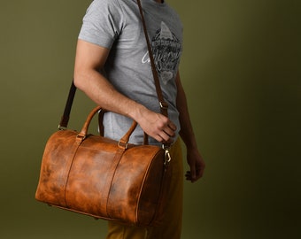 Handmade Leather Duffle Bag For Men|Personalized Gifts For Him Boyfriend Birthday| Leather Weekend Bag|Leather Gym Bag|Mens Overnight Bag