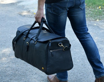 Personalized Leather Duffle Bag: Handmade Full Grain Weekend Travel Holdall | Custom Name Gift