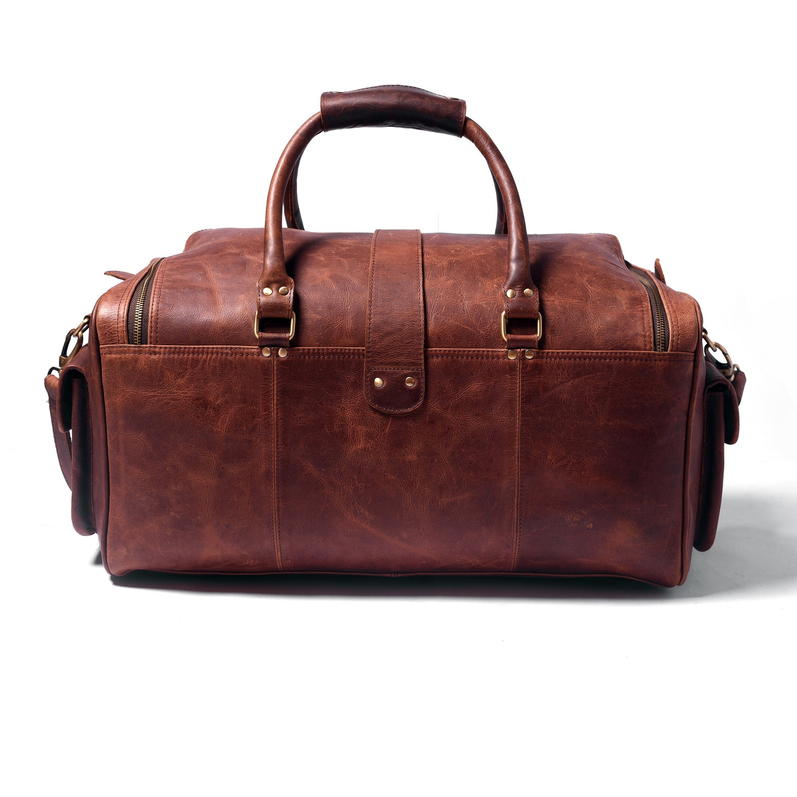 Buy Full Grain Leather Duffle Bag/monogrammed Leather Weekender Online ...