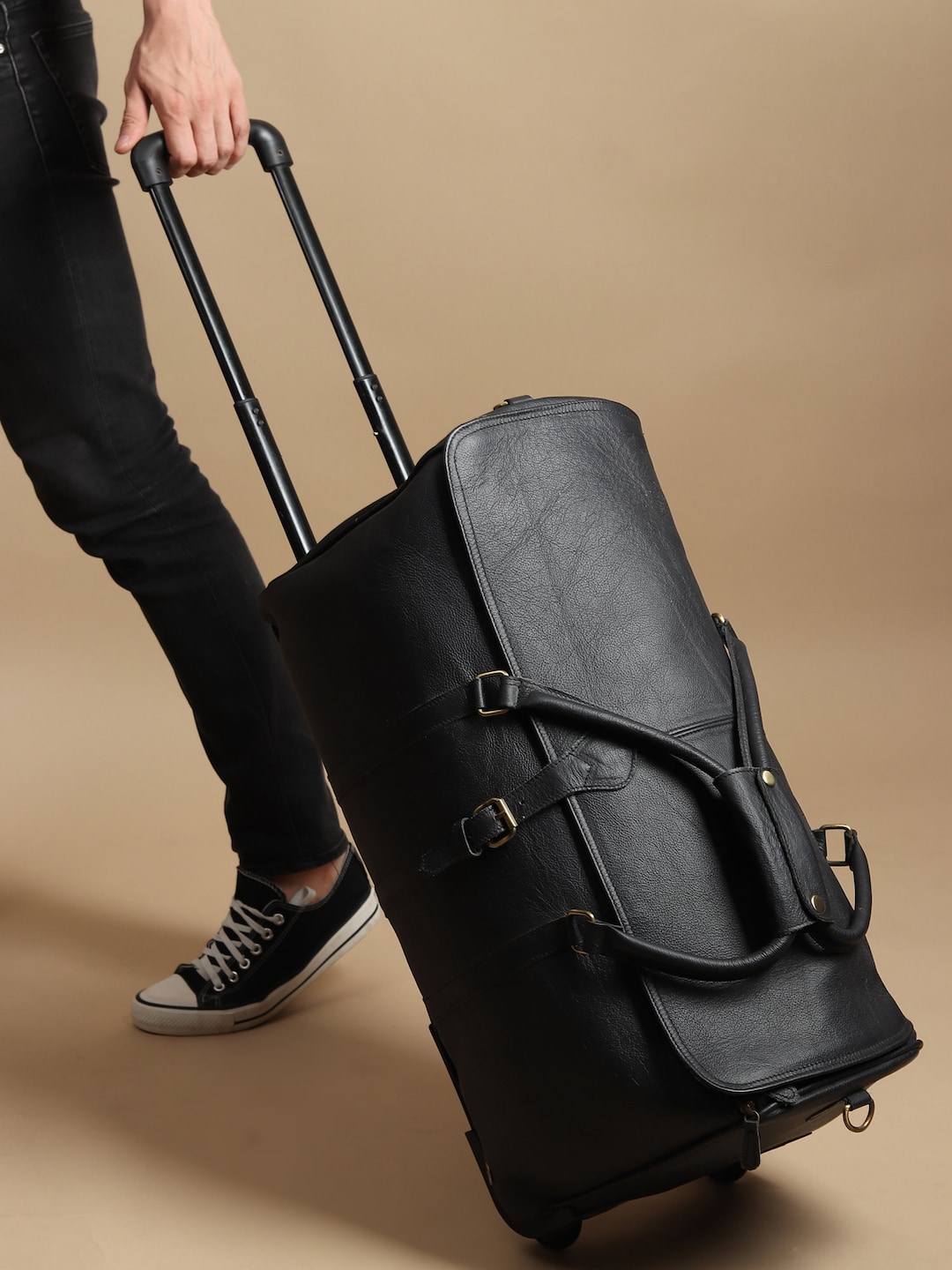 Personalized Leather Rolling Duffle Bag: 24-inch Buffalo Leather