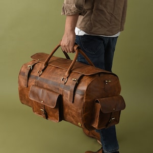 Custom Leather Duffle Bag – Full Grain Weekender for Men, Gym or Travel Bag, Groomsmen Gift, Overnight Bag, Personalized Luggage Gift