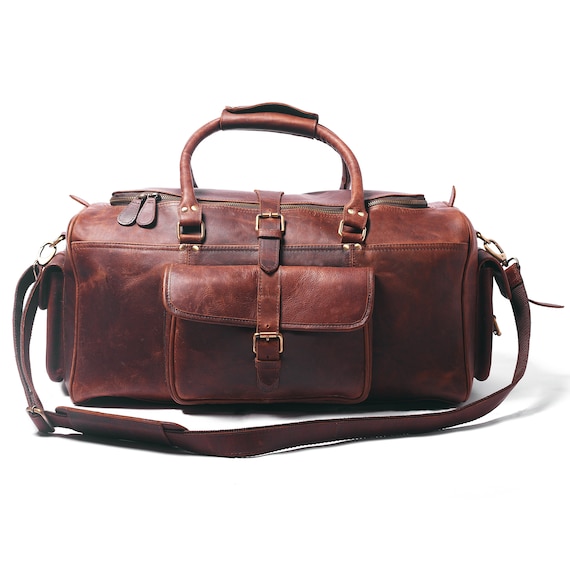 Personalised leather duffle bag sale