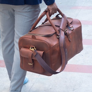 Handgemaakte leren plunjezak|Leren weekendtas|Vakantie-plunjezak heren Reistasje|Leren weekendtas|Gepersonaliseerde cadeaus voor hem
