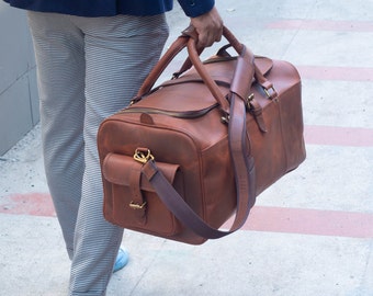 Leather Duffle Bag for Men- Personalized Weekender Holdall | Overnight Travel Luggage | Gift for Husband