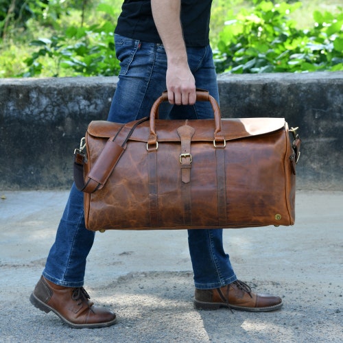 Full Grain Leather Duffle Bag/monogrammed Genuine Leather - Etsy