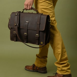 Bolso de viaje personalizado de piel de grano completo para ordenador portátil de 15 pulgadas, maletín, cartera, portátil, tableta, bolso de mensajero para hombres y mujeres