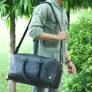 Leather Duffle Bag With Name|Black Leather Weekender Bag|Large Travel Bag Overnight Bag Men|Personalized Gym Bag|Christmas Gifts For Him