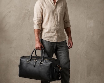 Bolsa de lona de cuero de grano completo: Bolsa de viaje de fin de semana personalizada