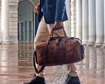 Personalized Leather Duffle Bag Men|Handmade Weekender Bag|Overnight Luggage|Monogram Duffel|Travel Bag For Men| Perfect Style Gifts For Him