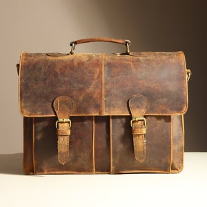 Bolso de cuero para portátil hecho a mano – Maletín de negocios tipo mensajero para hombre y mujer – Bolso de trabajo de lujo, bolso de viaje con organizador, regalo de cuero