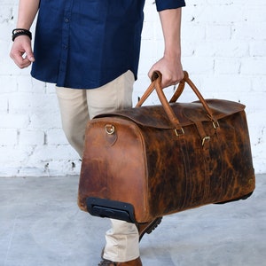 Handmade Full Grain Leather Duffle Bag | Genuine Leather Weekender Bag | Leather Holdall | Overnight Bag Men | Personalized Gifts For Him