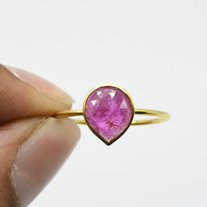 18Kt Solid Gold Ring Red Rare Ruby, Genuine ring, tear drop ruby, Anniversary ring, Gift for Her US Size 5 - 9
