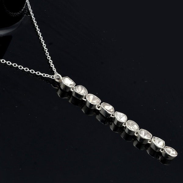 1.10 Ct Natural Polki Necklace, 925 Sterling Silver Necklace, Uncut Diamond Necklace, Layered Necklace, Royal Necklace