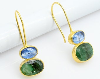 Natural Emerald tanzanite earring 92.5% Sterling Silver Gold filled earring Genuine earring Anniversary Gift Birthday Gift earring