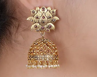92.5% Sterling Silver Jhumki 14kt Gold filled Genuine earring Jadau Kundan earring Anniversary Gift Wedding earring Traditional earring