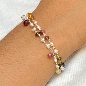 Natürliche Turmalin & Kesi Perlen Armband 925 Sterling Silber Einzigartige Armband Handgemachtes Armband Geschenk für ihr Jubiläum Geschenk