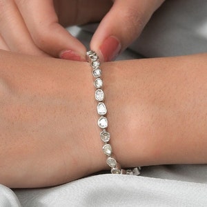 Pulsera de diamantes Polki Natural, pulsera auténtica de Plata de Ley 925, pulsera única, regalo para su aniversario, regalo de cumpleaños