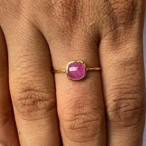 9kt Solid Gold Ring, Pink Sapphire Ring, Square Sapphire Ring, Genuine Ring, Anniversary Gift