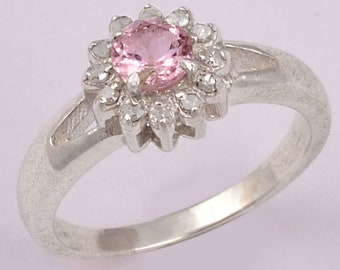 Morganite ring silver, pink gemstone ring,Diamond Ring, sterling silver, Round morganite ring, Brilliant Cut Morganite, Engagement Ring