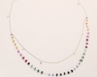 Rainbow Tourmaline  Necklace, Disc Necklace, 925 Sterling Silver Necklace, Dainty Necklace, Unique Necklace, Valentine Day Gift