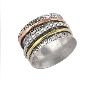 Dha Spinner Ring - Meditation Ring - Anti Stress Ring - Three Metal Ring - Multi Metal Ring - Mixed Metal Ring - Unisex Ring - Yoga Ring