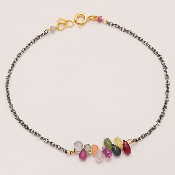 Bracciale Argento 925 Con Zaffiro Rosa Creato – Pietra Portafortuna Settembre – Catena Regolabile 17+3cm, Regalo Donna