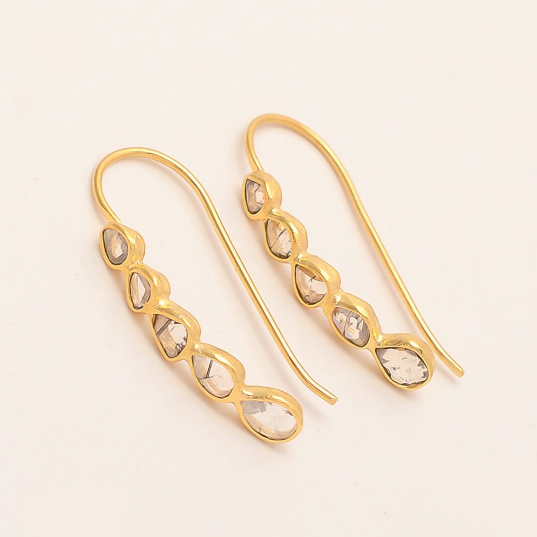 Boucles D'oreilles Argent 14k Avec Diamants Bruts Bleus 1.80 Ct - Naturels Traités - Style Drop
