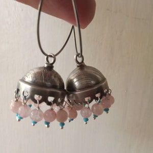 Rose Quartz and Turquoise Sterling Silver 925 Bali Earring Gift For Her , Birthday Gift, Love Friend Gift, Bali Earring