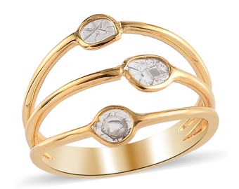 0.33 CTW Natürlicher Polki Diamant Ring 925 Sterling Silber Gold vermeil Ring Echter Ring Handgemachter Ring Jahrestag Geschenk für Sie