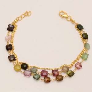 Fine Tourmaline Bracelet Dainty Tourmaline Bracelet, 925 Sterling Silver Bracelet, Handmade Bracelet, Unique Bracelet, Lovely Bracelet