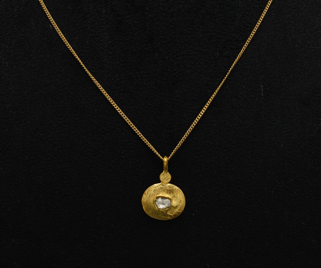 Collier Ras Du Cou En Argent 925 Avec Diamant Polki - Forme Fleur, Plaqué Or Jaune - Fait Main En Inde