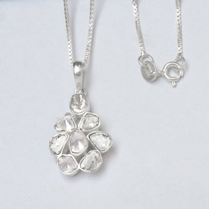 Polki Diamond Necklace, Uncut Diamond Necklace, 92.5% Sterling Silver, Rose Cut Diamond, Unique Necklace