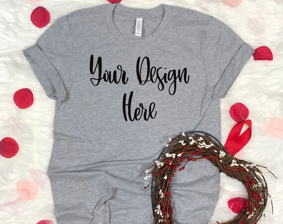 Valentines Day Bella Canvas 3001 Athletic Heather Mockup Photo