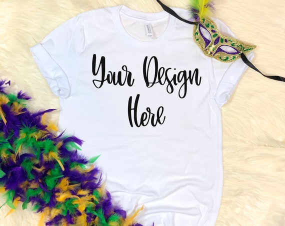 Mardi Gras Bella Canvas 3001 White Mockup Photo