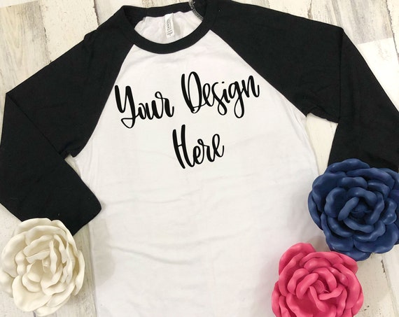 Download Free Bella Canvas 3200 Raglan Flower Mockup Photo Flatlay ...