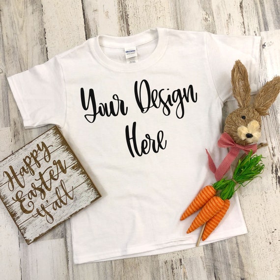 Easter Youth Gildan 2000b White Mockup Photo Flatlay