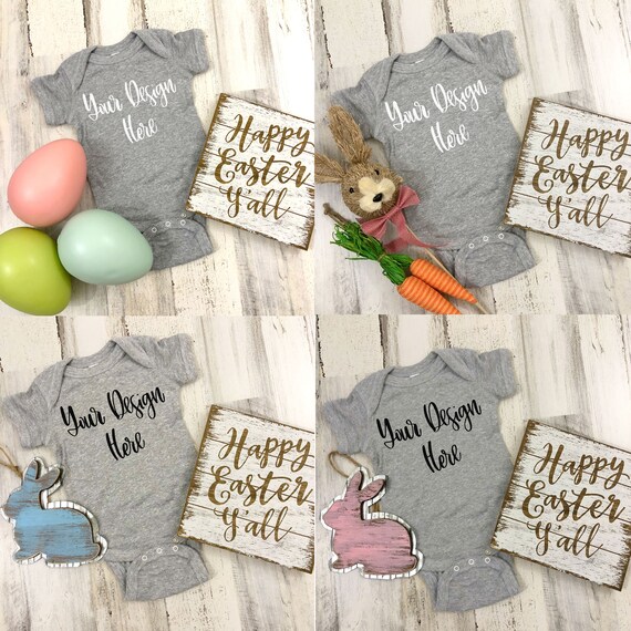 Download Free Bundle Easter Rabbit Skins 4400 Baby Bodysuit Mockup ...