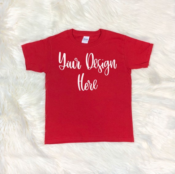 Youth Gildan 2000b Red Mockup Photo Flatlay Photo