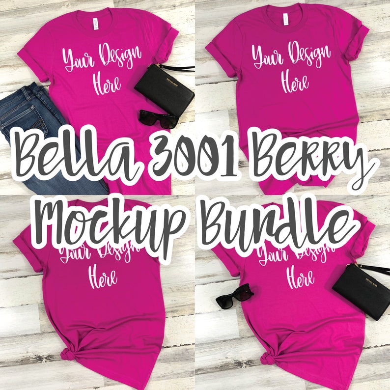 Bundle Bella 3001 Berry Unisex T-Shirt Mockup Photo Bundle Flatlay Photo Digital Photo