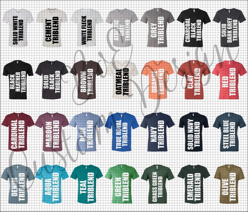 Bella 3415 Unisex Triblend V-Neck T-Shirt Color Chart Bella 3415 Color Chart