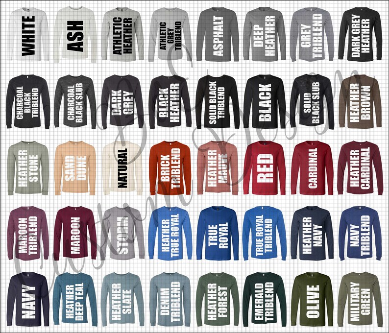 Download Bella 3501 Color Chart Bella 3501 Unisex Long Sleeve T ...
