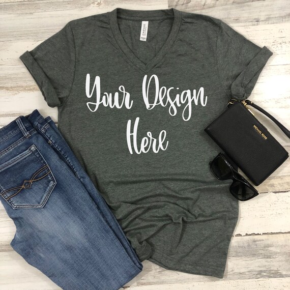 Bella Canvas 3005 Deep Heather Mockup Photo Flatlay Photo Etsy