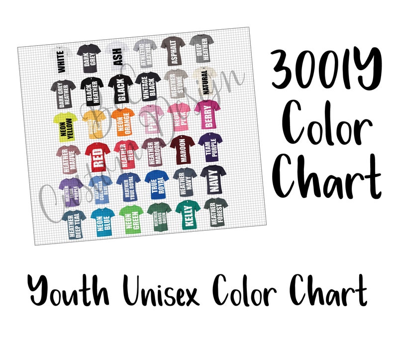 Download Bella 3001Y Color Chart Bella 3001Y Youth Unisex T-Shirt | Etsy