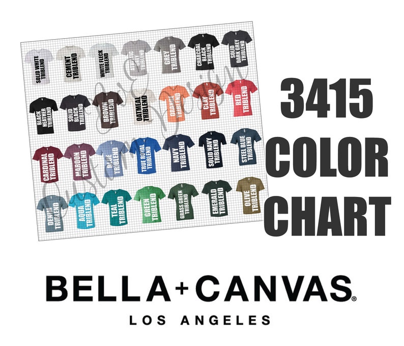 Bella 3415 Unisex Triblend V-Neck T-Shirt Color Chart Bella 3415 Color Chart