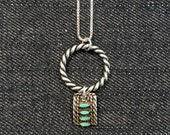 Vintage Turquoise Zuni Pendant Sterling Silver Ring On Chain