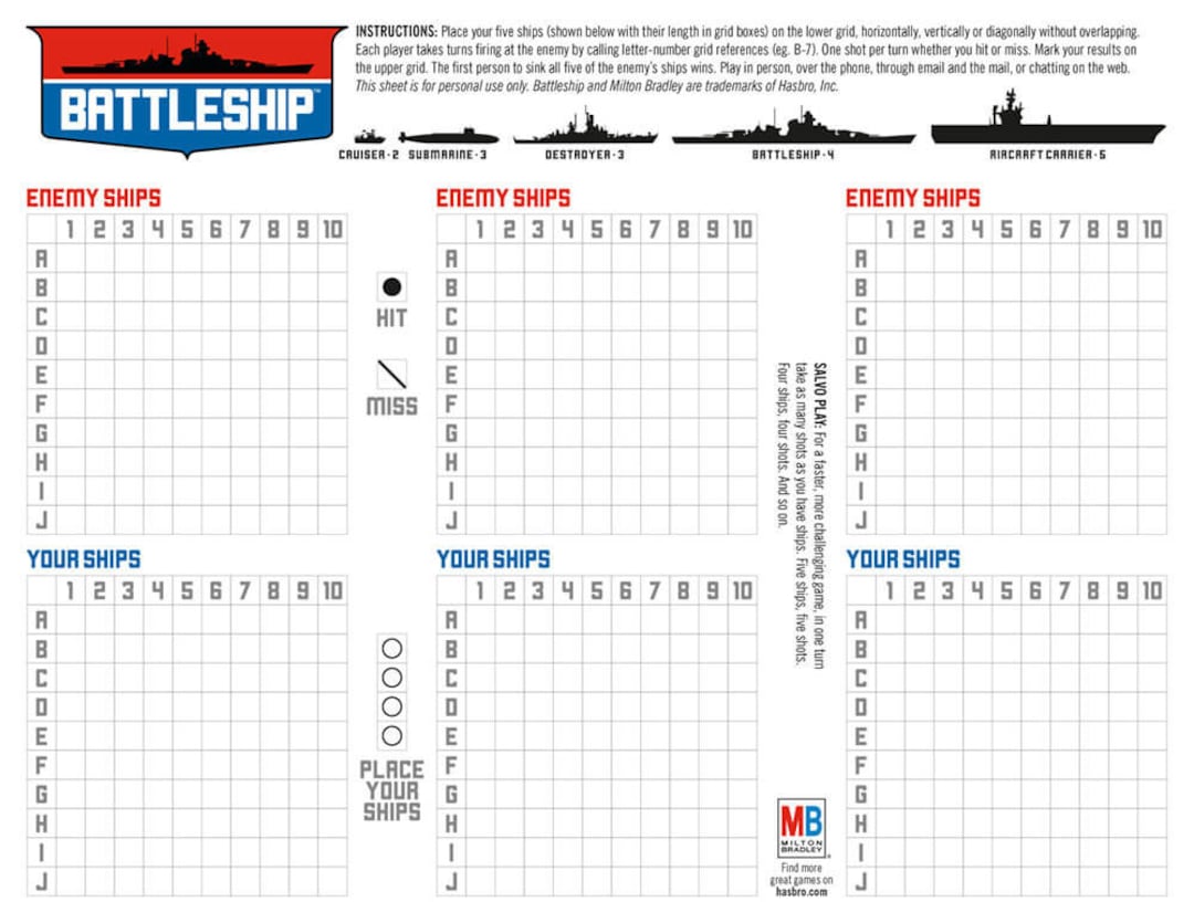 Battleship Blank Board Game Template - Etsy