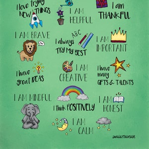 Printable Poster - Digital Download - Kid&#39;s Positive I am Affirmations - Preschool, Kindergarten, Classroom, Homeschool - Mindfulness Poster