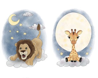 Kid's Nursery Prints - Giraffe - Nighttime Sky
