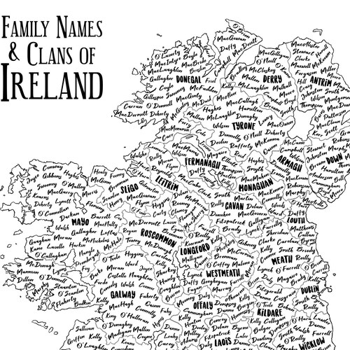 A4 Illustrated Map of Ireland Irish Surnames and Ancestry - Etsy