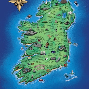 Illustrierte Karte von Irland - A3 Art Print - Irische Dekor - Wandkunst - Irische Geschenke - Familien Geschenke - Irland Wanddekoration